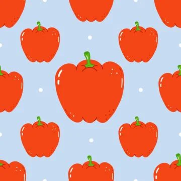Red bell pepper seamless pattern with cute cartoon style 스톡 일러스트