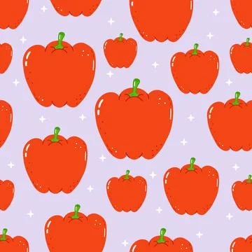 Red bell pepper seamless pattern on purple background Stock Illustration