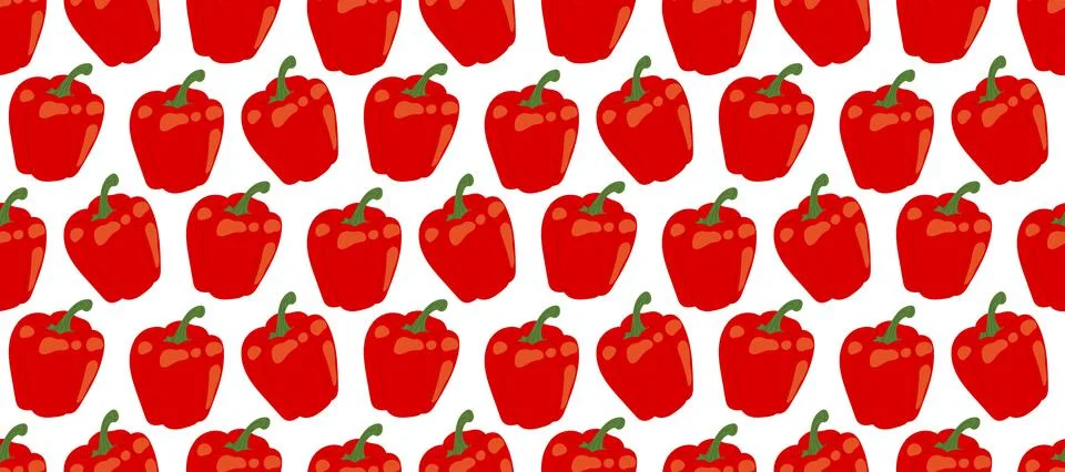 Red Bell Pepper Seamless Pattern, Minimalist Vector Vegetable Background Stock Illustration