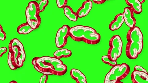 Red Bell Pepper Slices Falling on Bright Green Background Stock Footage 342316058