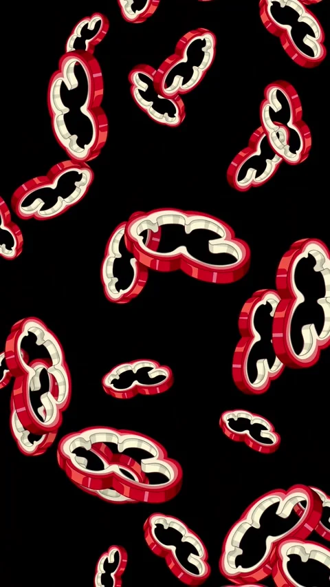 Red Bell Pepper Slices Falling Against a Solid Black Background Stock Footage 342319196
