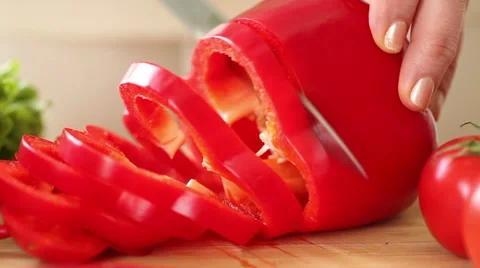 Red Bell Pepper Slicing Side-Shot Stock Footage 47898996
