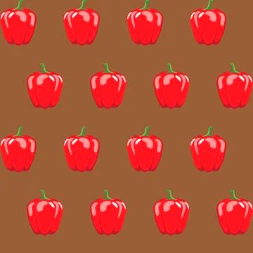 Red bell pepper stock vector seamless pattern on brown background Stock-Illustration