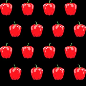 Red bell pepper stock vector seamless pattern on black background Stock Illustration