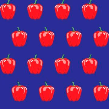 Red bell pepper stock vector seamless pattern on blue green background Stock Illustration