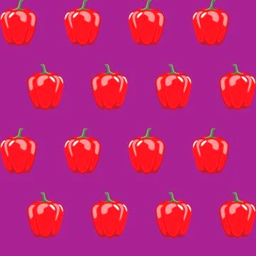 Red bell pepper stock vector seamless pattern red on purple background Stock Illustration