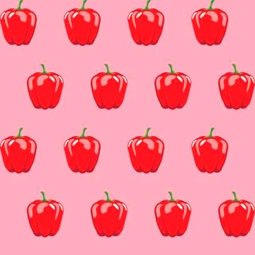 Red bell pepper stock vector seamless pattern on pink background Stock Illustration