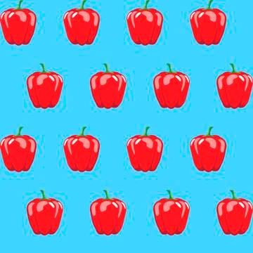 Red bell pepper stock vector seamless pattern on light blue background Illustrazione stock