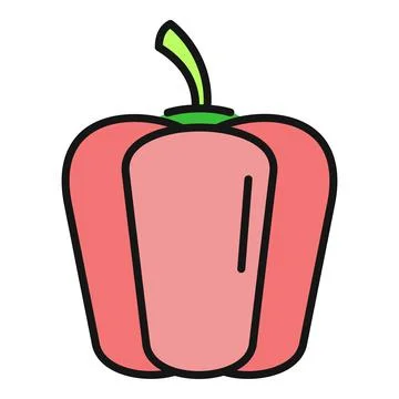 Red bell pepper vegetable simple flat outline icon イラスト素材