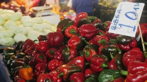 Red bell peppers background, bunch of red bell peppers Video stock 198727237