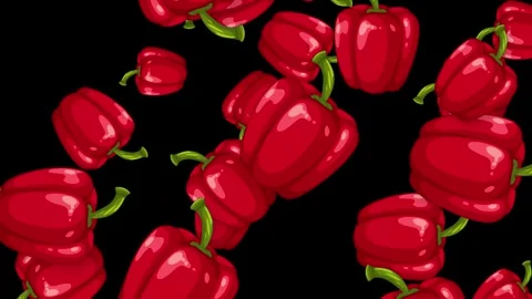 Red Bell Peppers Falling Downward Against a Solid Black Background Stock Footage 345120901