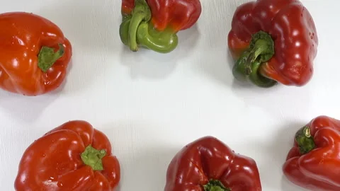 Red bell peppers on the table Stock Footage 201029112