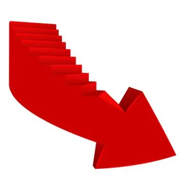 Red bended arrow down direction with staircase on side Stock Illustration
