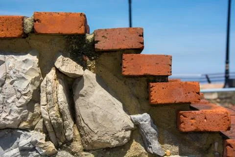 Red bericks with selective focus Stock Photos