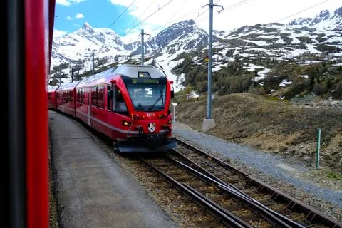 The red Bernina express Stock Photos