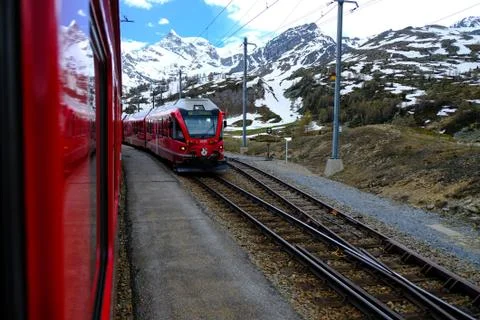 The red Bernina express Stock Photos