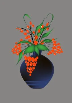 Red berries in blue vase Stock Illustration