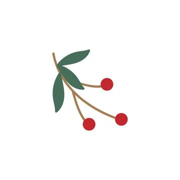 Red berries on branch on white background. Vector illustration. Stock Illustration