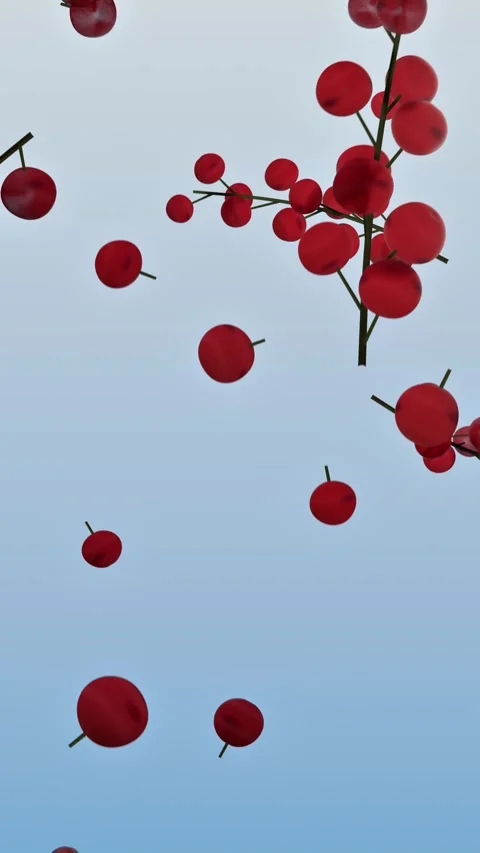Red berries flying on light blue background with cranberries. 3d rendering Stock Footage 341550216