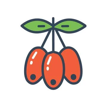 Red berries with leaf. Three red berries hanging from a stem with a green l.. Stock Illustration