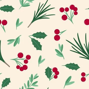 Red berries, leaves and branches on a delicate beige background vector illust イラスト素材