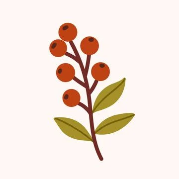 Red Berry Branch Flat Vector Illustration Stock Illustration
