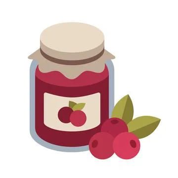 Red Berry Jam Jar with Fresh Berries Vector Illustration on white backgroun.. Stock Illustration