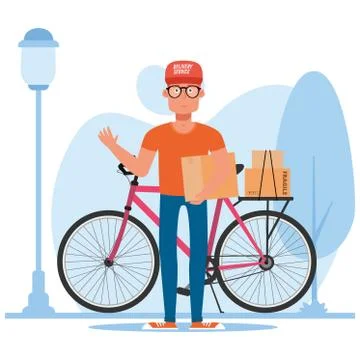 Red bicycle with man Stock Illustration