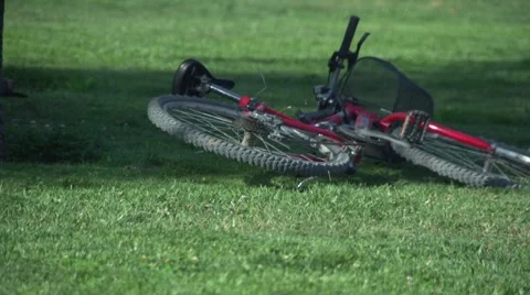 Red bicycle in the park 스톡 동영상 53203323