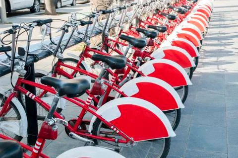 Red bicycles 스톡 사진