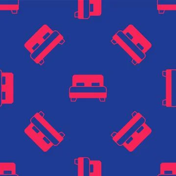 Red Big bed for two or one person icon isolated seamless pattern on blue Illustrazione stock