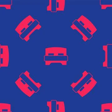 Red Big bed for two or one person icon isolated seamless pattern on blue Stock Illustration