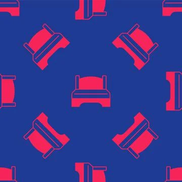 Red Big bed for two or one person icon isolated seamless pattern on blue back Illustrazione stock