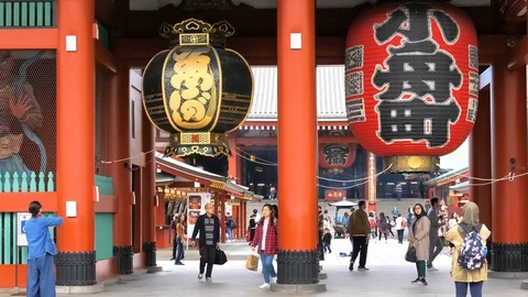 The red big lanters inside the Senso-ji Temple in Tokyo Japan Stock Footage 121425018