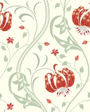 Red big lily seamless pattern on light background. Vector illustration. Stock Illustration