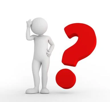 Red big question mark and toon man thinking. FAQ, ask, search concepts Illustrazione stock