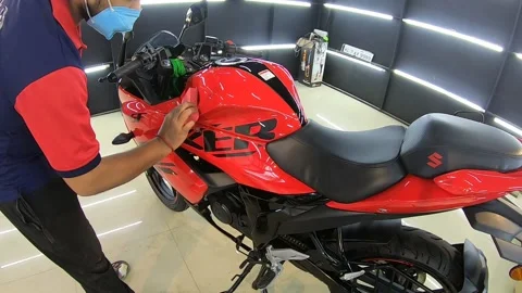 Red bike cleaning smoothness Stock Footage 161043465