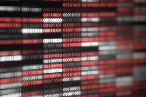 Red binary code background. dangerous virus infection internet connection. co Stockfoto's