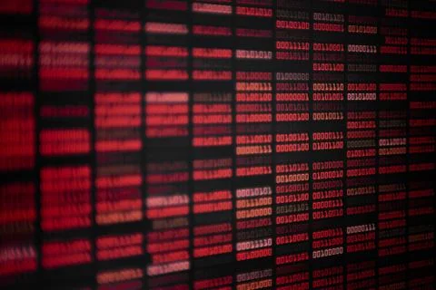 Red binary code. data black out some data missing from system. server failure Foto stock