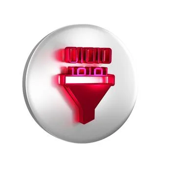 Red Binary code icon isolated on transparent background. Silver circle button Stock Illustration