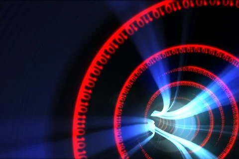 Red binary code spiral with blue light Stock Illustration
