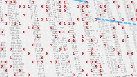 Red binary digits cascading against zero backdrop columns fading blue scanner Stock Footage 317155006