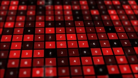 Red binary screen with grid of numbers. Stock Footage 112666155
