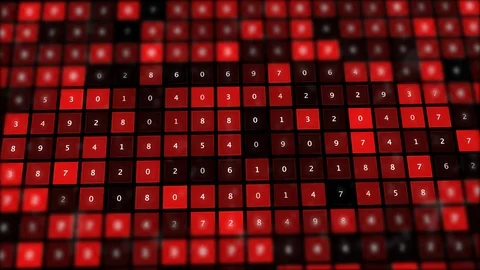 Red binary screen with grid of numbers. Stock Footage 112681178