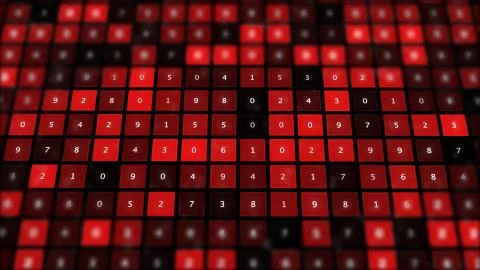 Red binary screen with grid of numbers. Stockillustratie