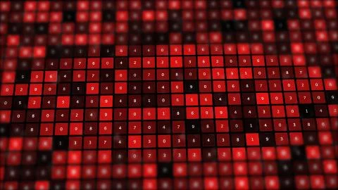 Red binary screen with grid of numbers. Stock Illustration