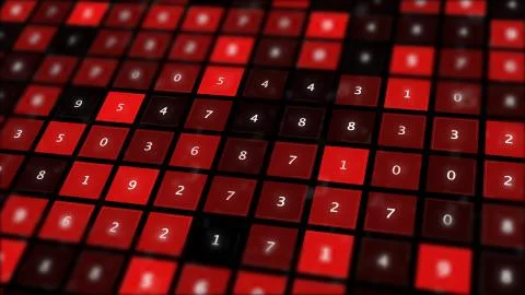 Red binary screen with grid of numbers. Stockillustratie