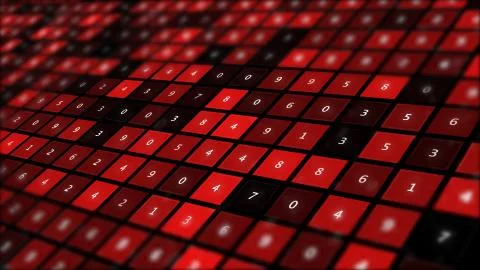 Red binary screen with grid of numbers. Stock Illustration