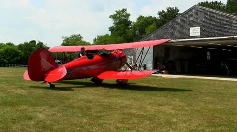 Red biplane ride Stock Footage 12331828