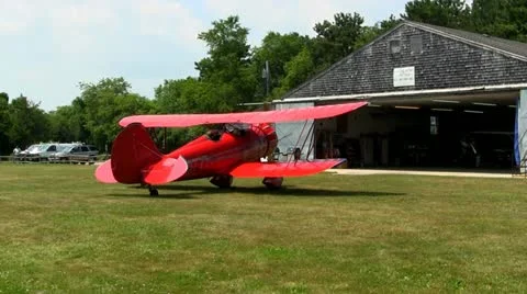 Red biplane startup Video stock 12331892